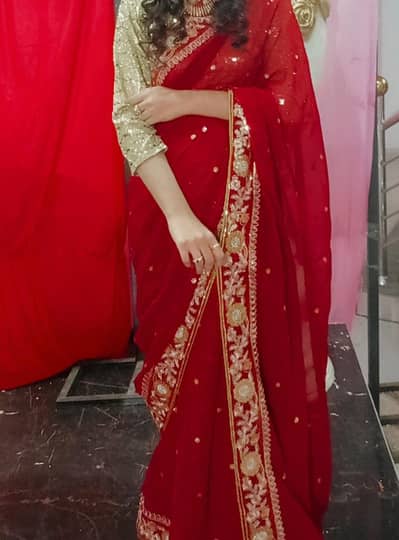 Branded Maroon Embroidered Fancy Saree – Excellent Condition