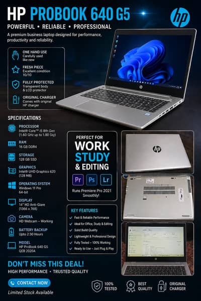 HP laptop for sale  Core i5 8gen  Model : probook 640g5 QEB 2020A Ram