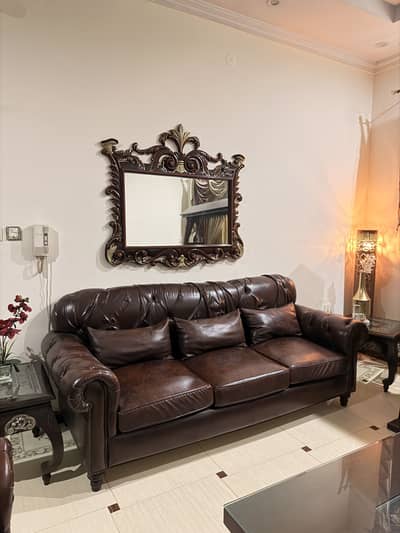 6 Seater Brown Leather Sofa Set