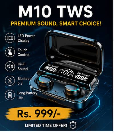 M10 TWS Wireless Earbuds | Bluetooth 5.3 | LED Display | Touch Control