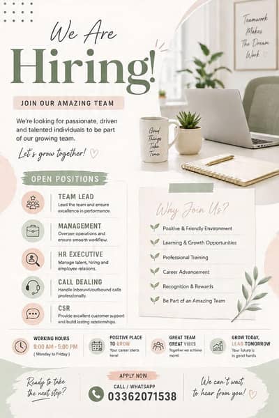 . Hiring Staff – Office Jobs | HR & Customer Dealing
