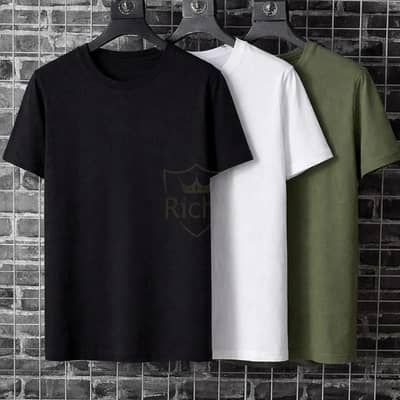 Premium Pack of 3 Crew Neck T-Shirts – White, Green & Black