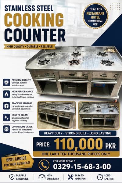 Stainless Steel Cooking Counter 6 Burner | Commercial Kitchen Cooking