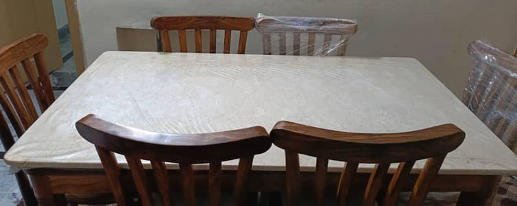 6 seater marble top dining table