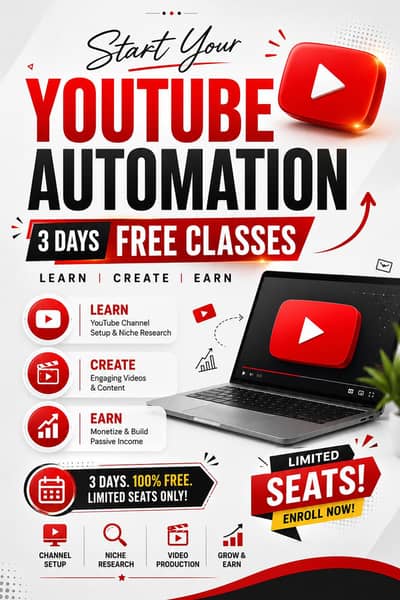 3 days Free Online  YouTube Automation Classes