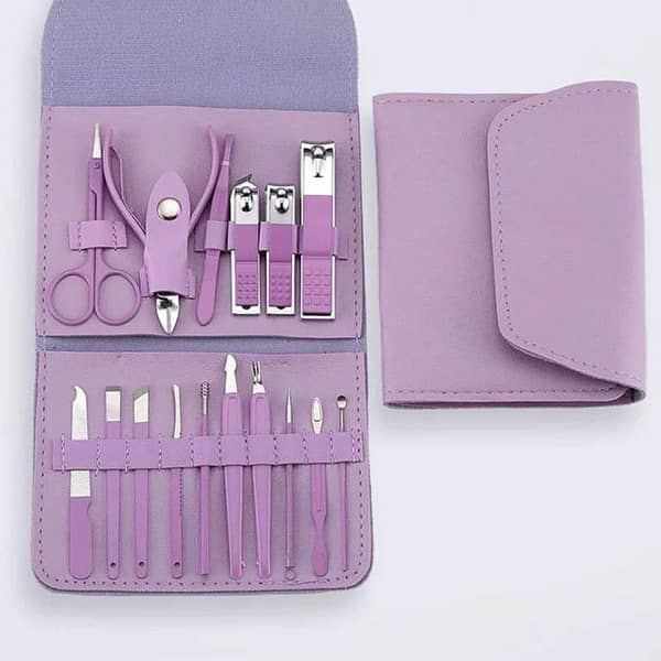 Professional Manicure Set: Stainless Steel Nail Clippers, Scissors, Cuticle Tools, Tweezers and Foldable Travel Case