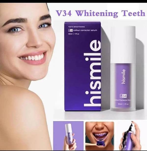 HiSmile V34 Colour Corrector Serum 30ml – Instant Teeth Whitening, Purple Colour Corrector, Brightening Formula for Stain Removal