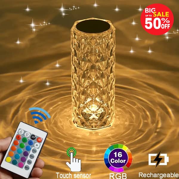 Crystal Table Lamp – Modern LED Diamond Touch Night Light, USB Rechargeable Bedside Lamp for Bedroom, Living Room & Home Decor