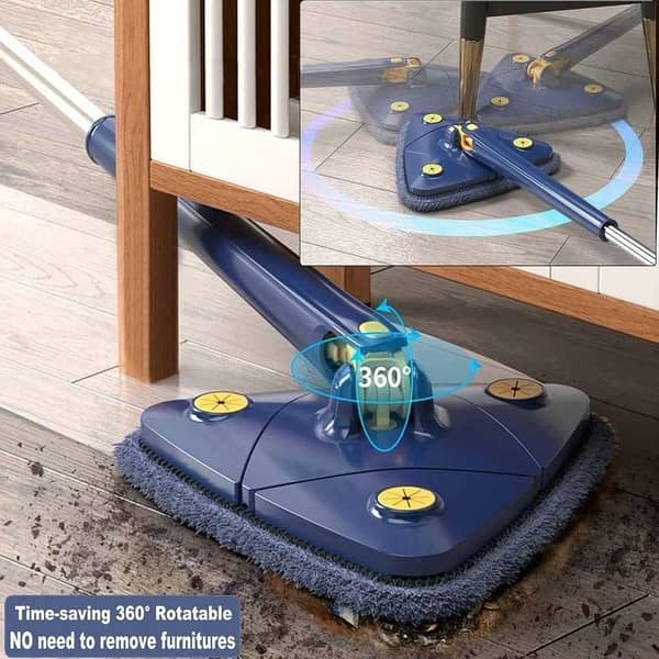360° Rotatable Adjustable Cleaning Mop | Telescopic Spin Mop Stick | Reusable Triangular Microfiber Floor & Wall Cleaner