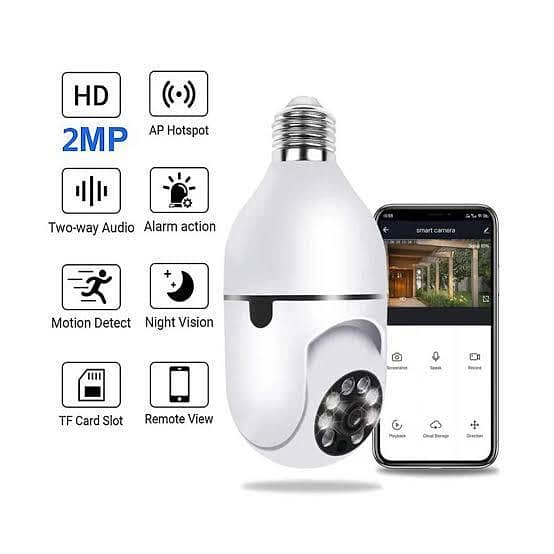 360° WiFi Bulb Camera CCTV | V380 Pro | HD Night Vision | Motion Detection | Two-Way Audio