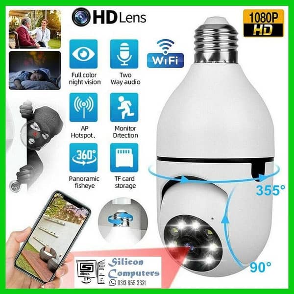 360° WiFi Bulb Security Camera – HD CCTV, Motion Detection, Night Vision, Two-Way Audio, V380 Pro App