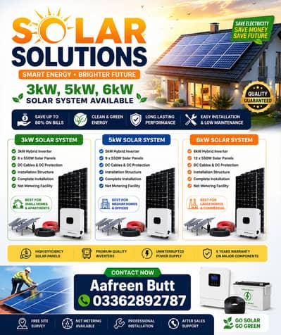 SOLAR SOLUTIONS 3kW, 5kW, 6kW, Solar System Available