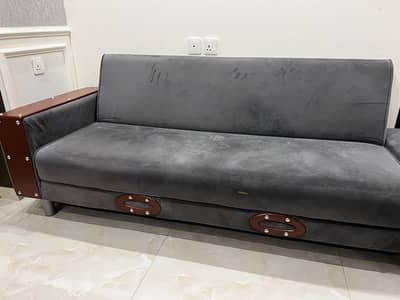 Sofa Cum Bed with Wooden Arms – Excellent Condition