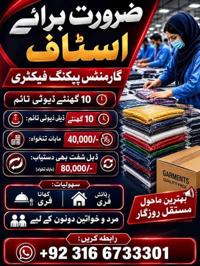 URGENT STAFF REQUIRED – GARMENT PACKING FACTORY