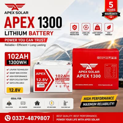 APEX 1300 Lithium Battery – 12.8V 102Ah | 1300Wh