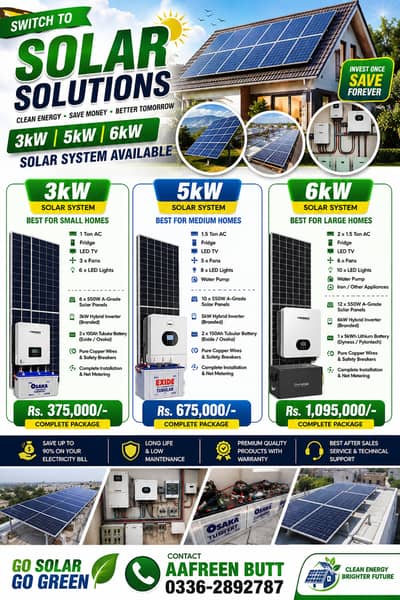 3kW, 5kW, 6kW, 8kW, 10kW to 50kW Solar System Available