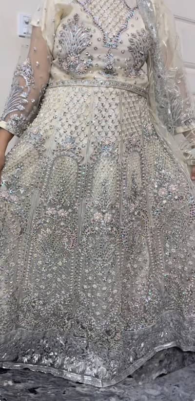 Cream Off White Bridal Nikah Lehenga Large Size Heavy Work