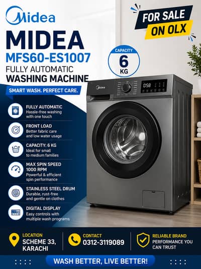 Midea MFS60-ES1007 Fully Automatic Washing Machine – 6 KG