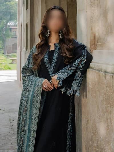 black Embroidered lawn shirt and blue digital dupatta 