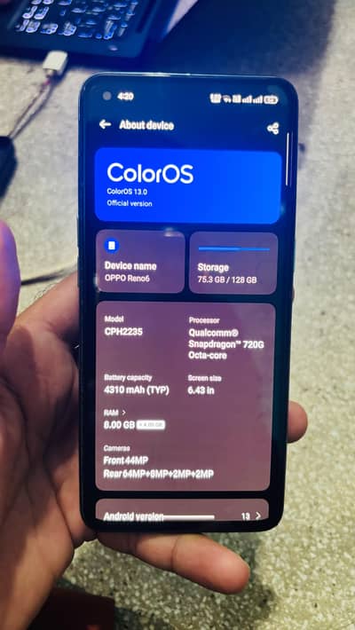 OPPO Reno 6 Urgent Sale back crack Minor TikTok Shad Finger OK