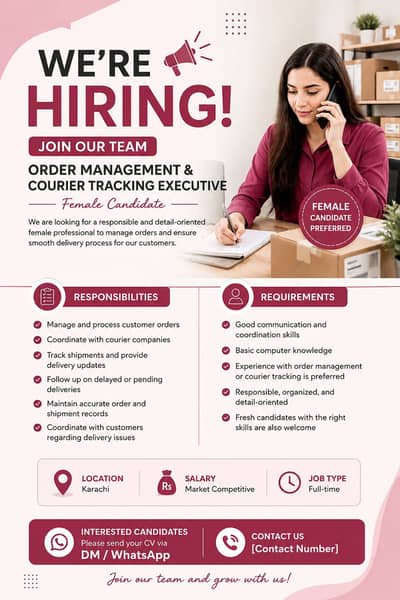 Order Management & Courier Tracking Executive | Female Jobs