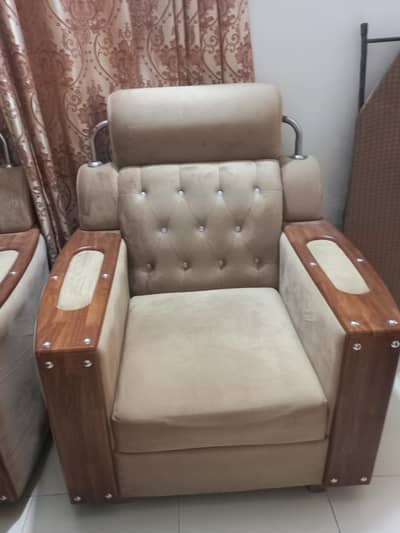 7-Seater Sofa Set Velvet fabric with wooden arms