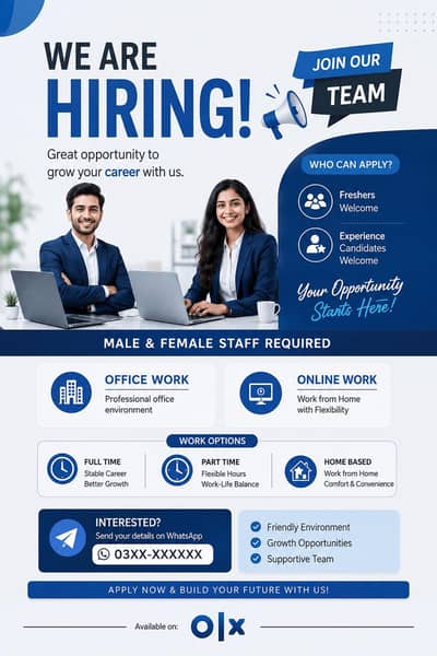 We Are Hiring – Male & Female Staff | Office & Online Jobs