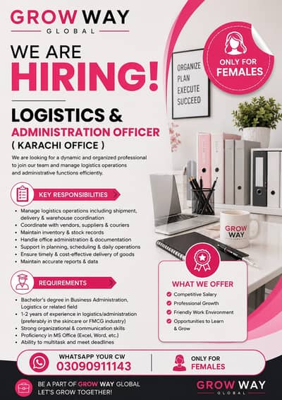 hiring a female Logistics & Administration Officer