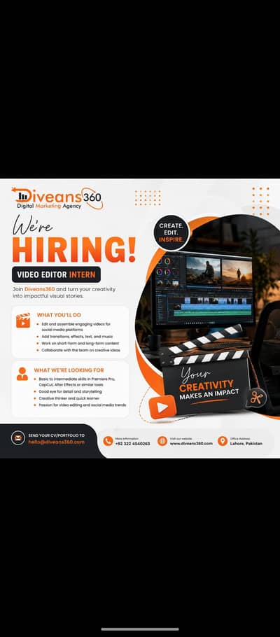 Hiring intern  ( Graphic Designer : Social Media : Vedio Editor )