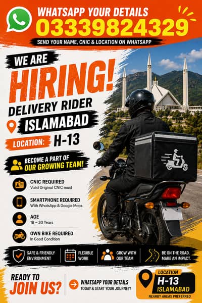 Delivery Rider Needed in H-13