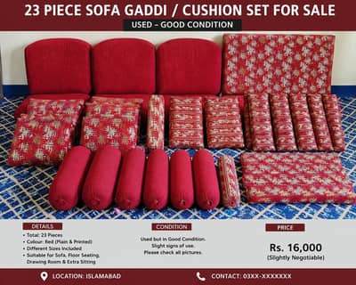 23 Piece Sofa Gaddi / Cushion Set for Sale – Islamabad