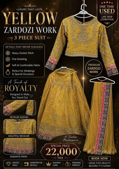 Yellow lehnga choli| wedding wear| zardozi work 3-piece dress
