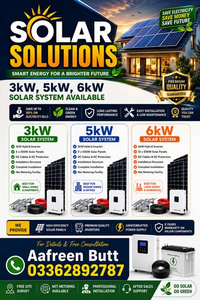3kW, 5kW, 6kW, 8kW, 10kW to 50kW Solar System Available