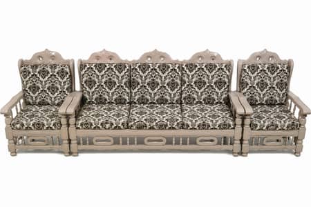 5-Seater Wooden Sofa Set + Wooden Table