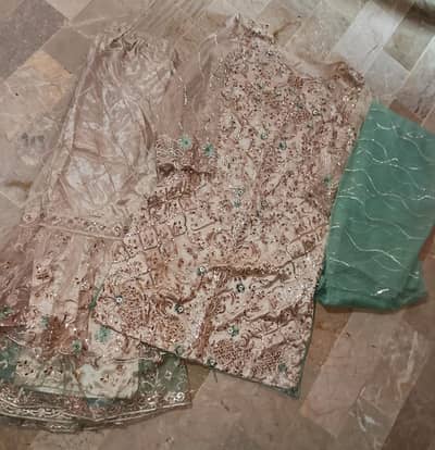 chiffon golden and green work garara