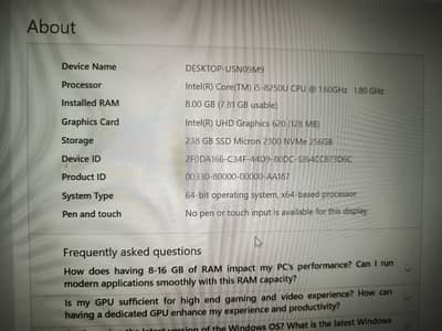 Dell XPS Core I5 8th Generation