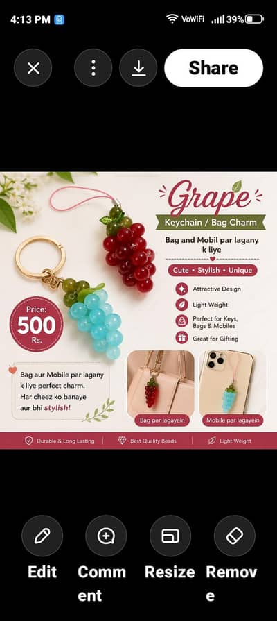Cute Beaded Grape Keychain | Bag & Mobile Charm