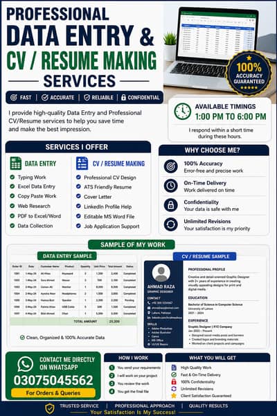 Fast Data Entry, Excel & Professional CV/Resume Services