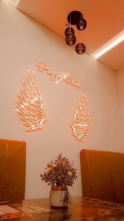 Custom Neon Sign Set - Pizza Club + 2 Angel Wings | Cafe Decor