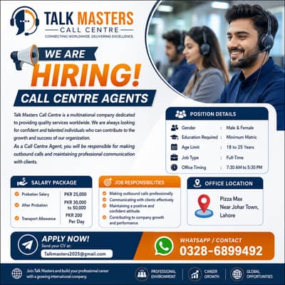 Urgent Hiring | Call Center Agents Required | Male & Female required