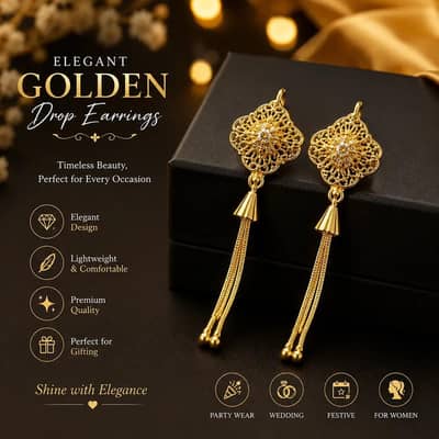 Elegant golden Long Drop Earrings For women