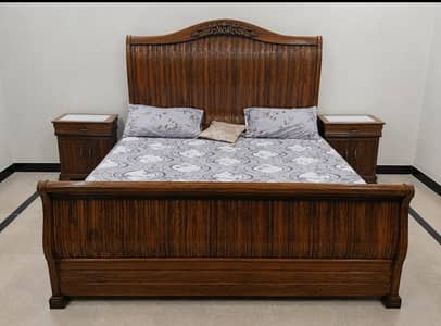 Double Bed Wooden with side tables