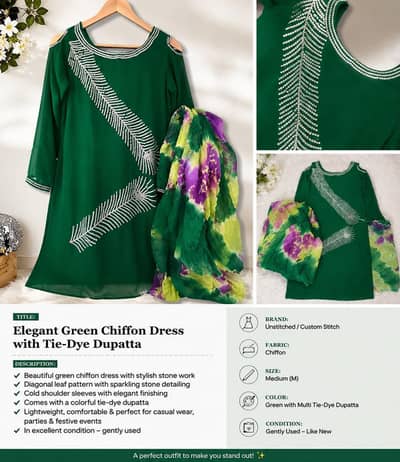 Elegant green chiffon dress with tie diy dubata