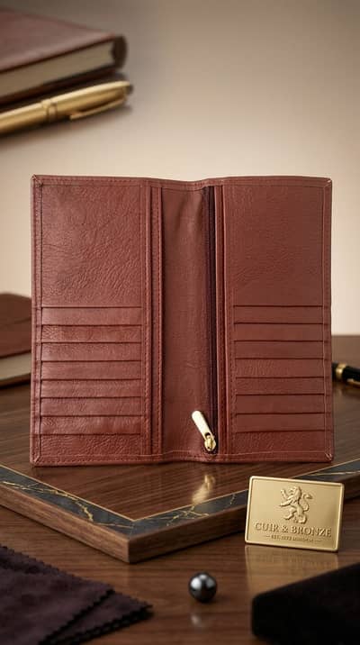 Long Bifold Leather Wallet – Multiple Card Slots with Zip Coin Pocket