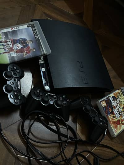 Play station 3 with 3 controllers and 2 cds jail break