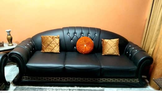  Beautiful Black Leather Sofa Set – Excellent Condition