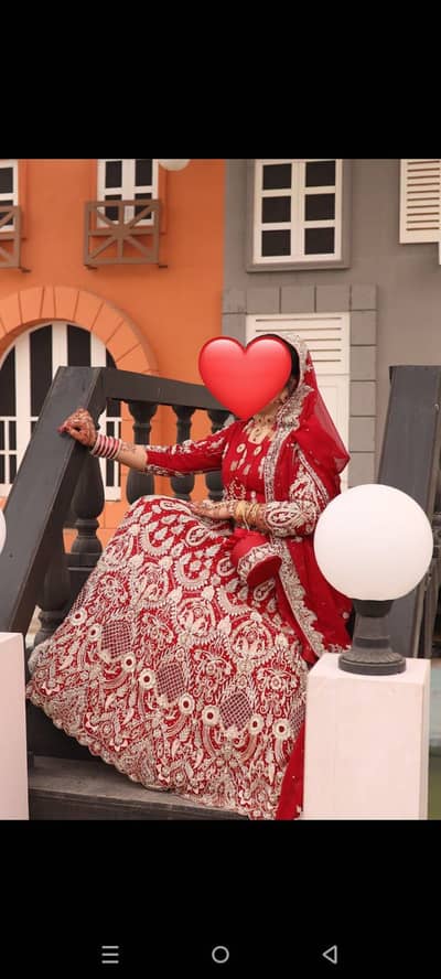 Bridal Red Chiffon Flared Lehnga Set with Short Shirt, Dupatta & Pouch