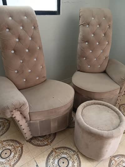 Luxury Tufted Barrel Chairs with Matching Ottoman.