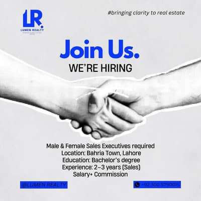 Sales Executives Required in Real Estate Office Bahria Town