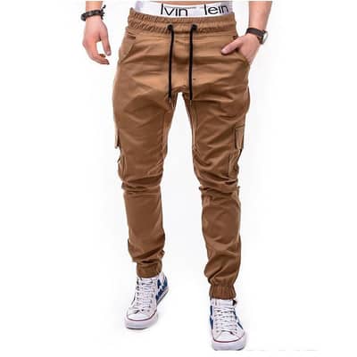 Men Khaki Cargo Pants Loose Fit Plus Size Casual